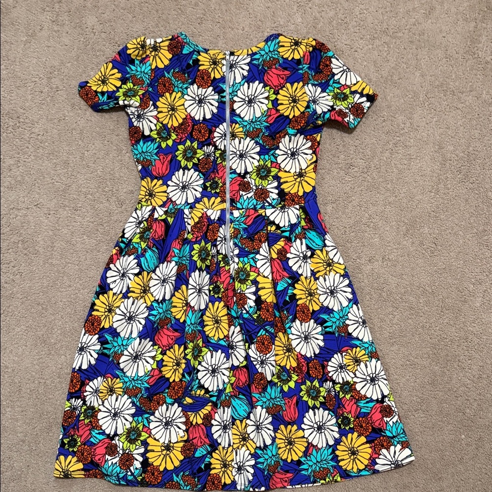 LuLaRoe Vibrant Floral Fit & Flare Dress - Blue, White, Yellow, Pink, Green - Picture 9 of 10